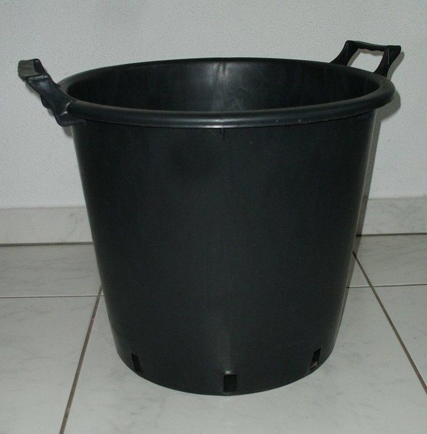 Pflanzkübel Kunststoff Schwarz 35 Liter, +2 Henkel, + Löcher,Höhe51cm,+ Löcher, ØOben