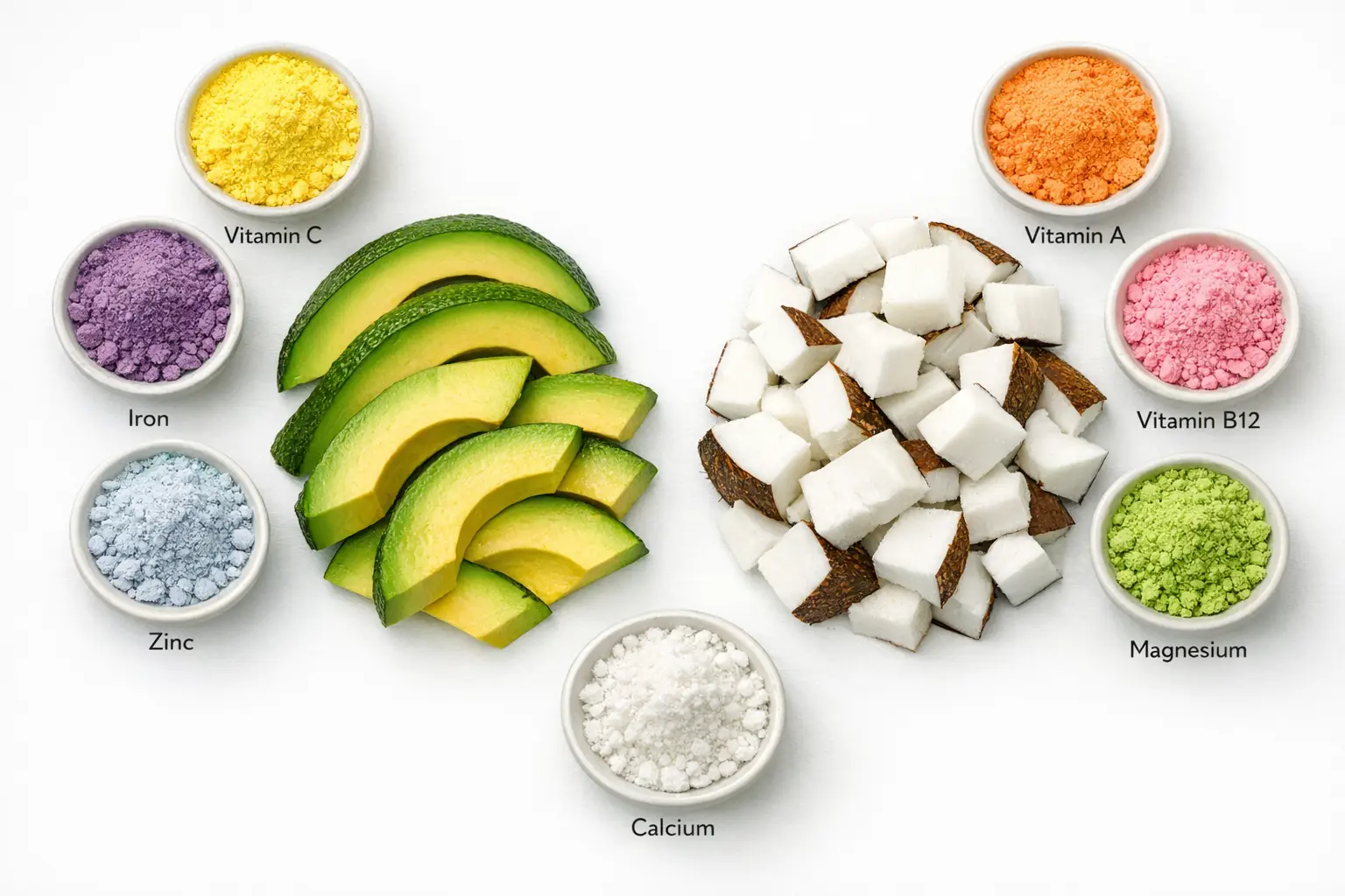 Nährstoffvergleich Avocado Kokosnuss Vitamine Mineralstoffe