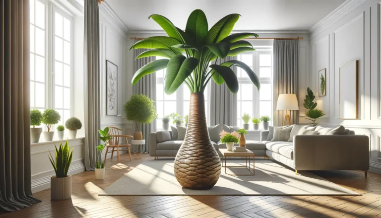 Elefantenbaum mit charakteristischem Stamm und grüner Krone im Innenraum