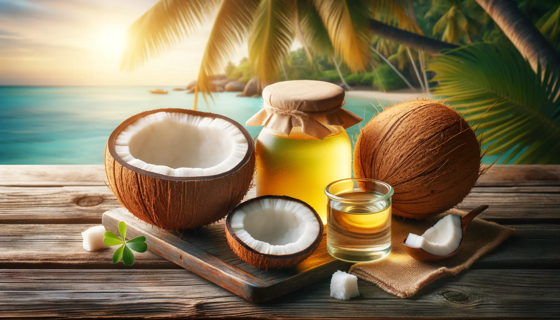 Emotionale Kokosnuss Produkte wie Kokosöl und Kokoswasser für Selbstfürsorge