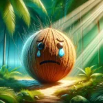 Emotionale Kokosnuss in natürlicher Umgebung mit grünen Palmen und Sonnenlicht