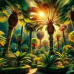 Große Palmen im Garten mit tropischem Flair und verschiedenen Arten