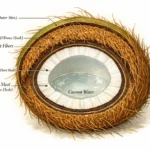 Kokosnuss Querschnitt zeigt Exokarp Mesokarp Endokarp Aufbau