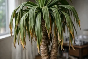 Yucca Blätter hängen schlaff herunter bei Wassermangel