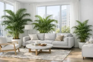 Zimmerpalmen Kentia Areca Bergpalme in hellem Wohnraum