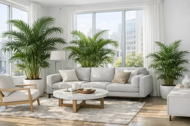 Zimmerpalmen Kentia Areca Bergpalme in hellem Wohnraum